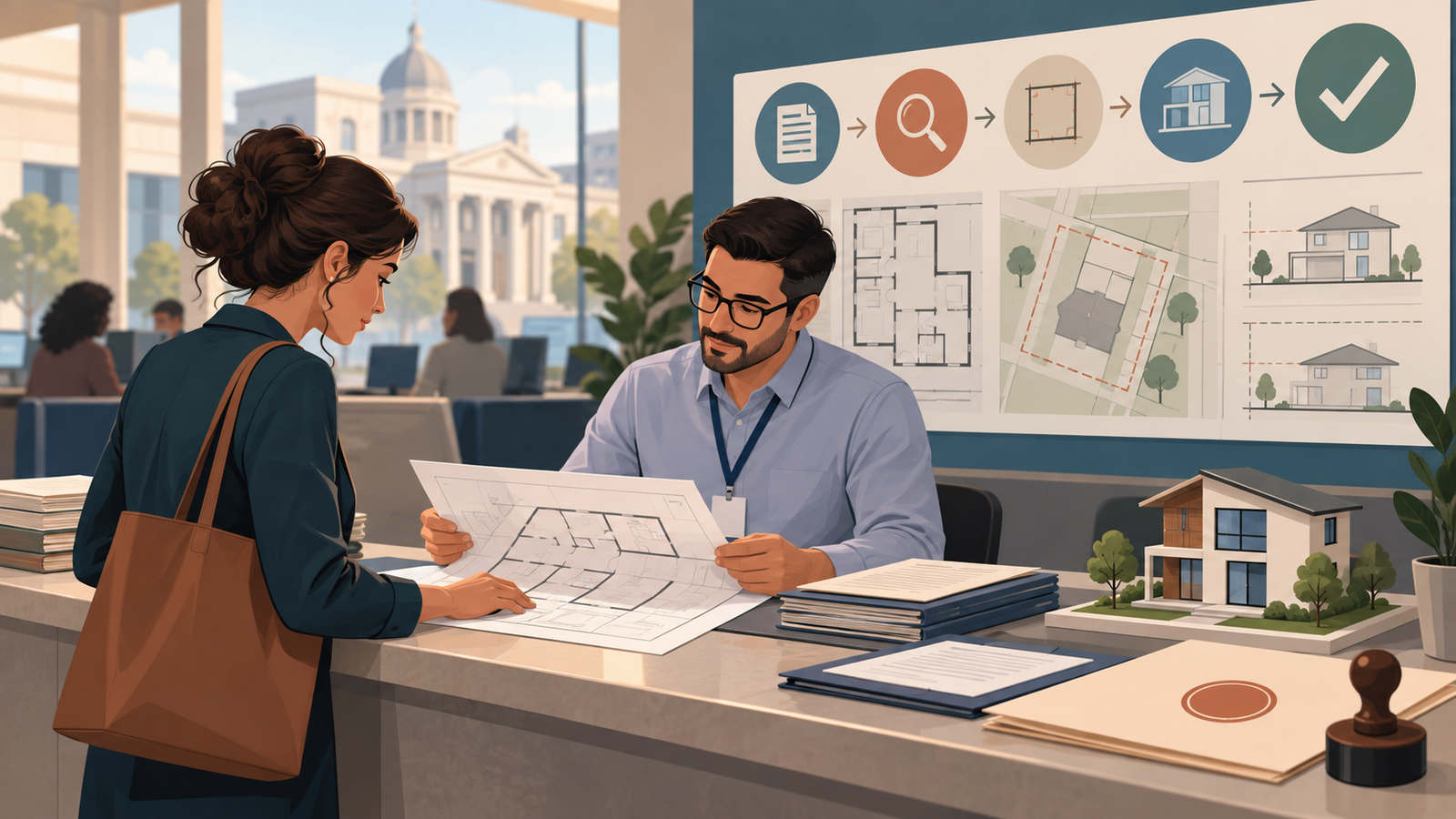 Ilustração editorial sobre A prefeitura define o caminho de aprovação