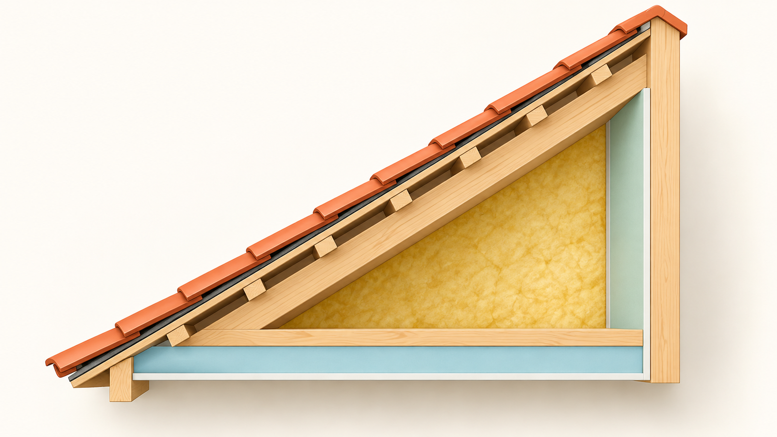 Corte geométrico mostrando projeção horizontal, desnível e lado inclinado de um telhado