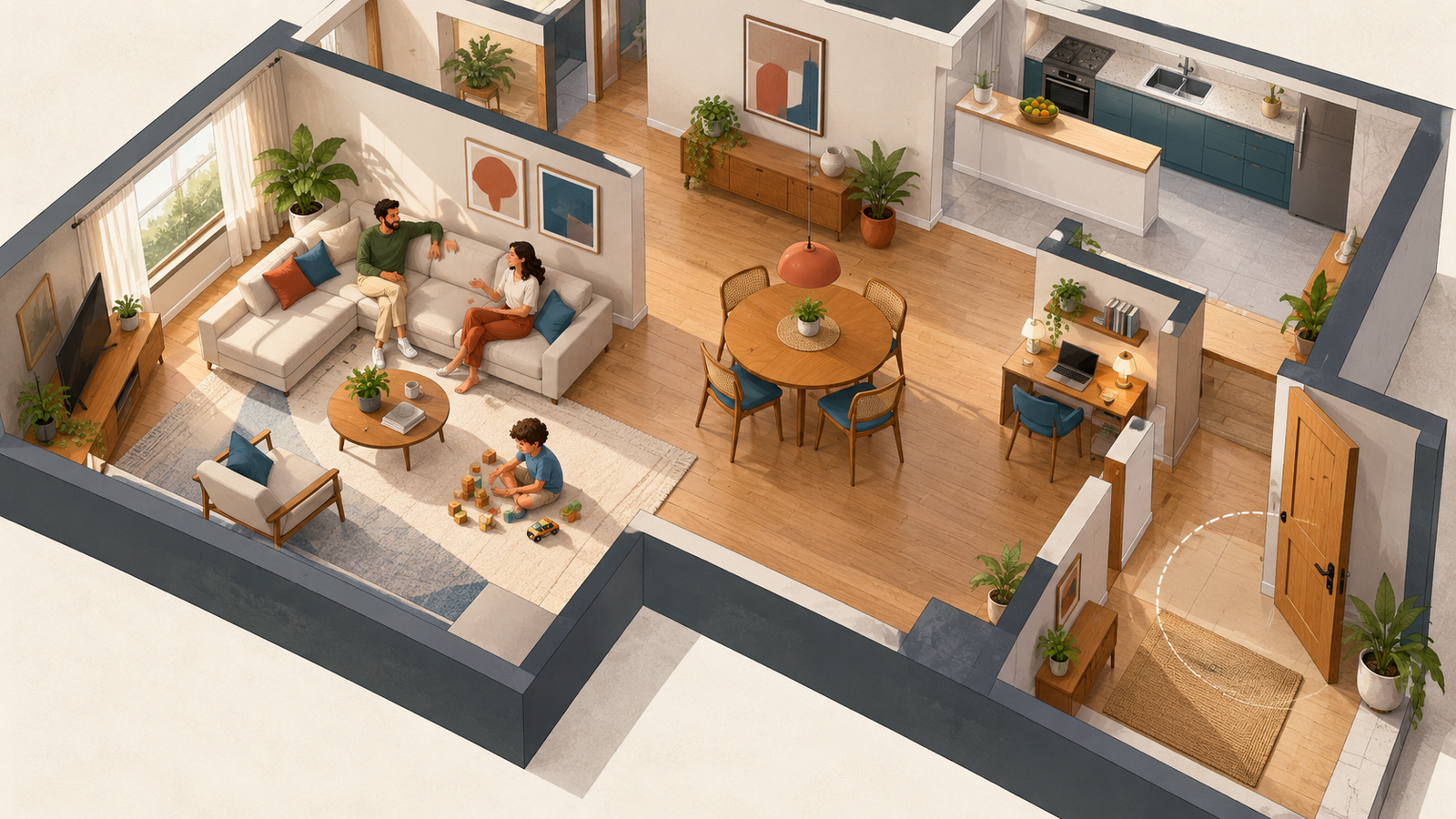 Ilustração editorial sobre A sala ideal cabe na rotina da casa