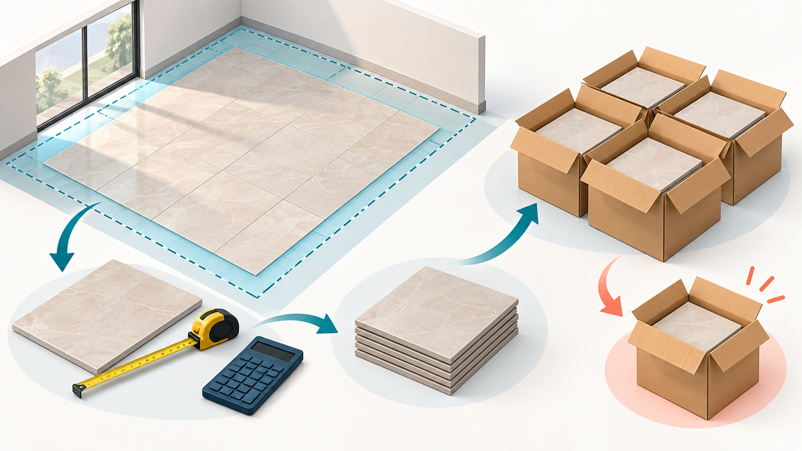 Ilustração editorial sobre Como converter a área em caixas de porcelanato