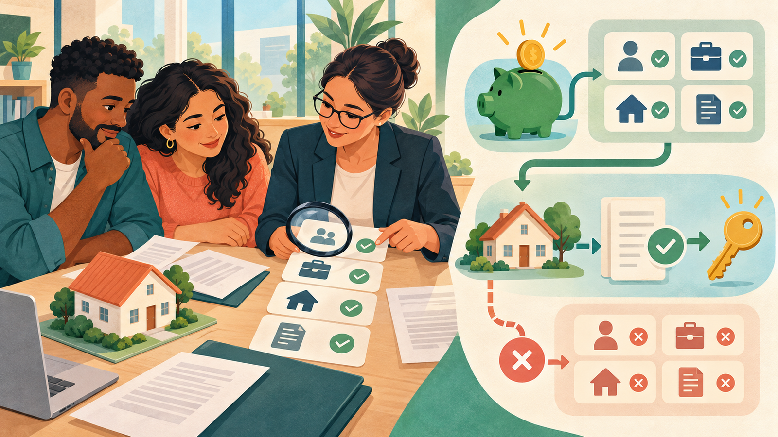 Ilustração editorial sobre FGTS e Minha Casa, Minha Vida: o que precisa ser conferido
